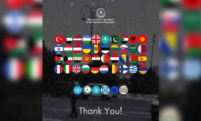 Rəsmi Bakı Azərbaycana dəstək verən ölkə və təşkilatlara təşəkkür etdi